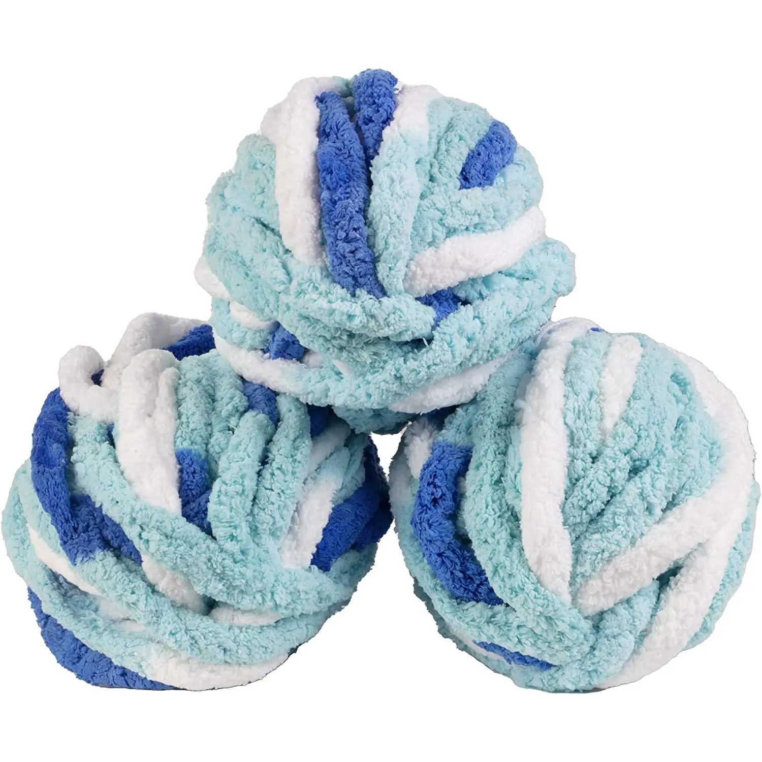 iDIY Chunky Yarn 3 Pack Skeins (72 Yards)-Tie Dye (White, Light & Dark Blue)- Fluffy Chenille Yarn Soft Blankets, Arm Knitting, Crocheting, DIY Crafts