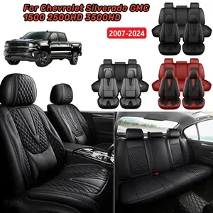 Fits For Chevrolet Silverado GMC 1500 2500HD 3500HD Car 5 Seat Covers Full Set PU Leather Front Rear Cushion Protector Pad Mat Full Surround Design