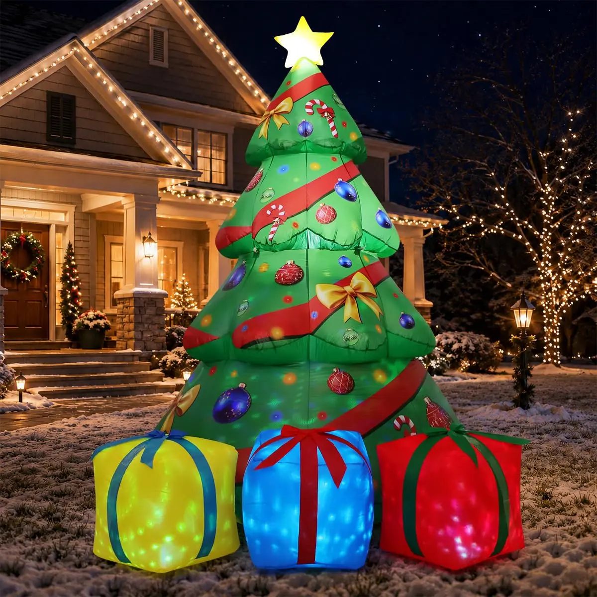 GOOSH 7.8 FT Christmas Inflatables Tree Outdoor Decorations Blow Up Yard Present Box with Built-in LEDs for Indoor Party Garden Lawn Decor