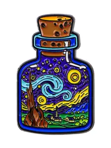 Beautiful Starry Sky Oil Painting Brooch Pin Badge, Cute Cartoon Design, Unique Backpack & Clothing Accessory, Fashion Jewelry