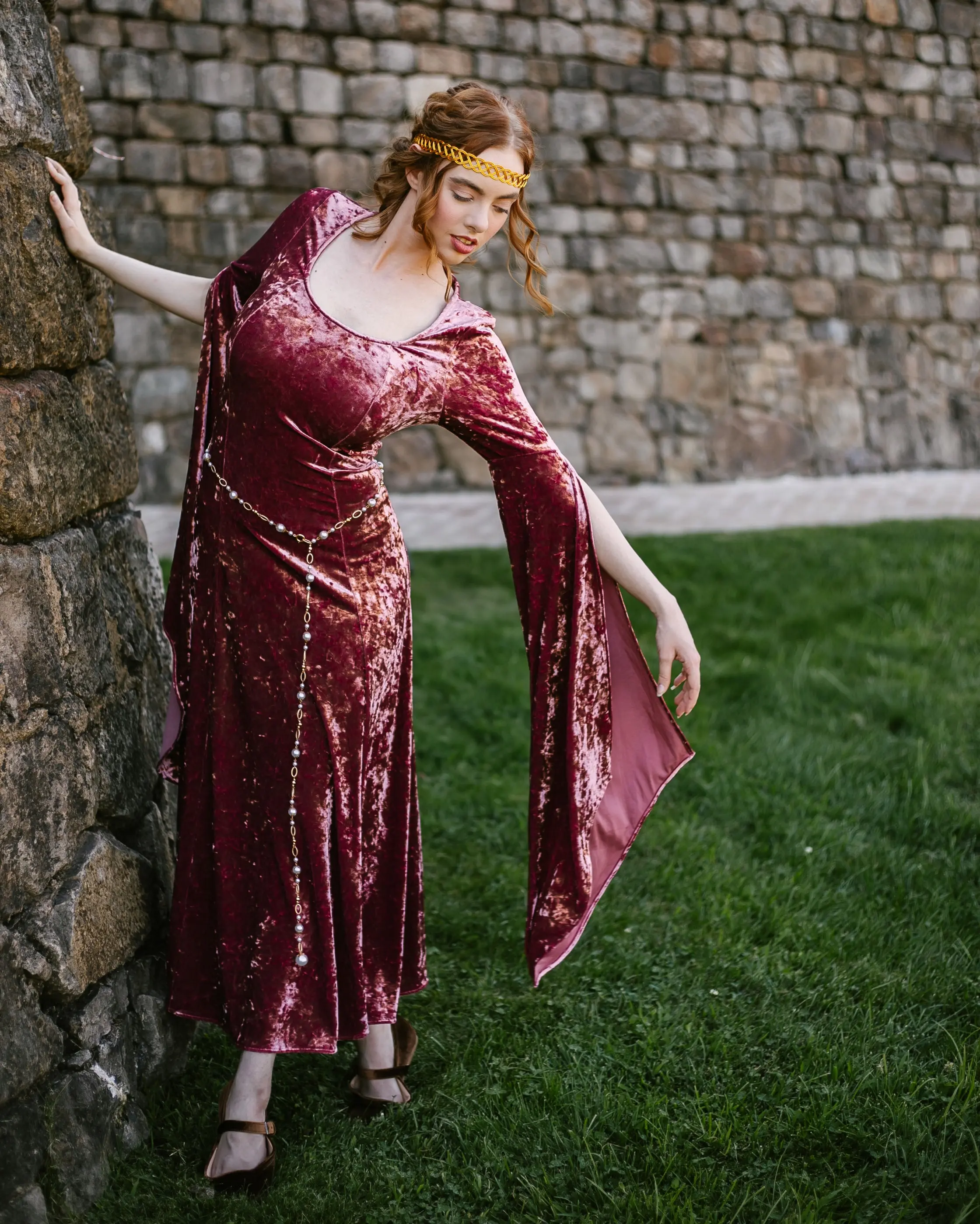 Stained Blackberry Velvet Bell Sleeve Dress