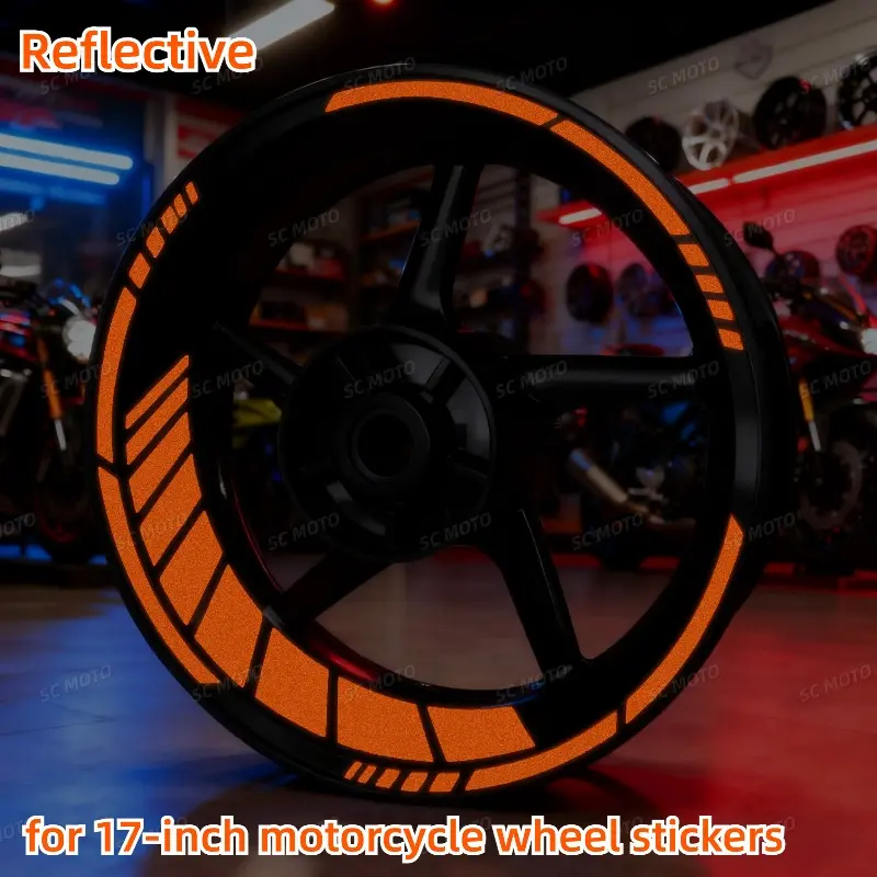 16PCS/1Sheet Reflective Motorcycle Wheel Stickers, Automotive, Fits 17-inch Rims, Motorcycle Stripe Design Stickers, Waterproof Self-adhesive Vinyl Decals, Perfect for Scooter Wheel Decoration, Creative New Year Gift