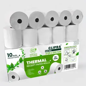 CLIPRA 3 1/8 x 230 Thermal Paper Receipt Rolls (10 PACK) 55 GSM - Compatible with ALL POS Systems, Cash Registers - BPA Free, Premium Quality Receipt Paper Rolls