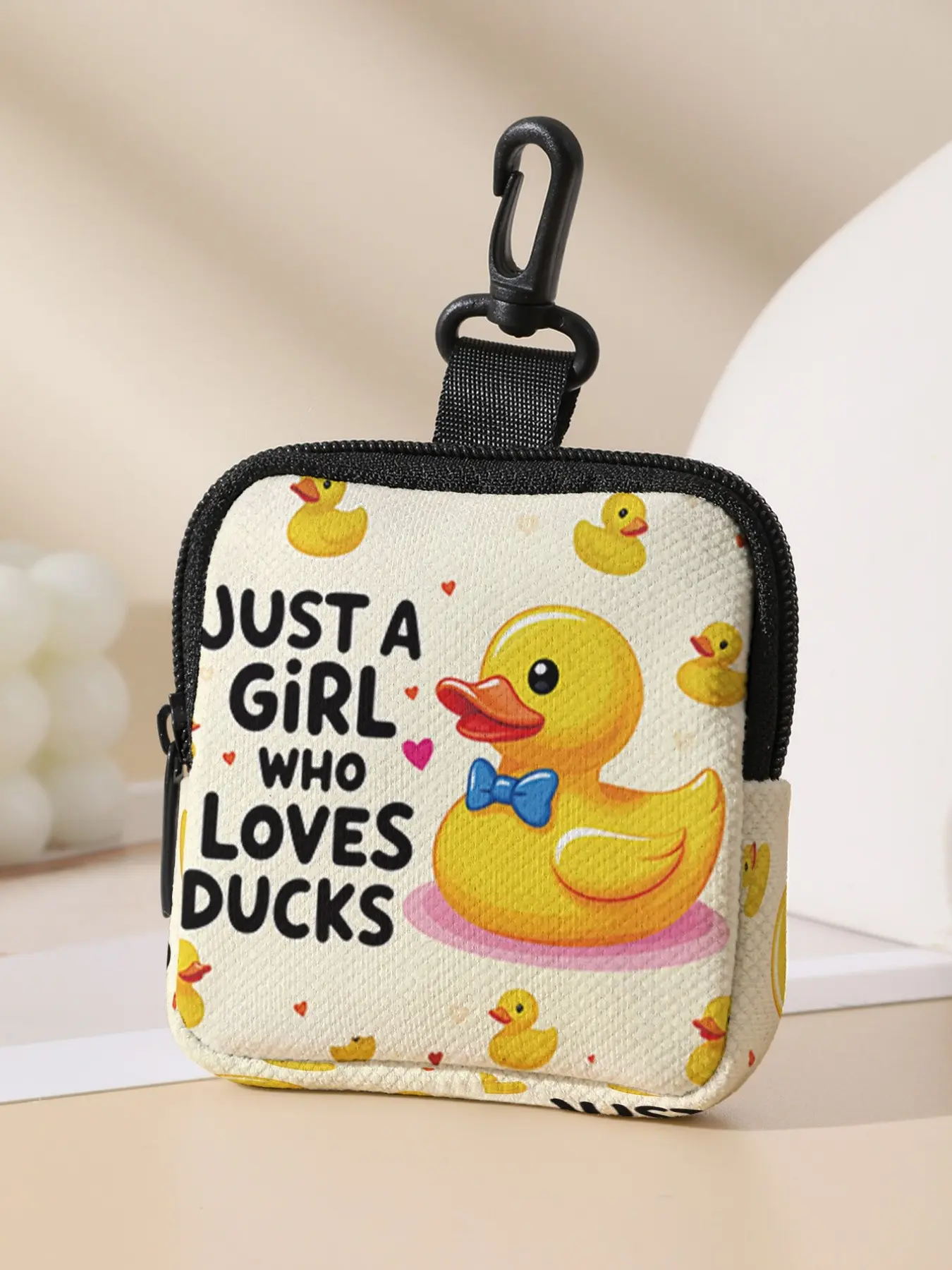 Duck Pattern Coin Wallet, Multi-Functional Storage Bag, Durable Polyester, Digital Printing, Key Card Holder, Ideal Gift
