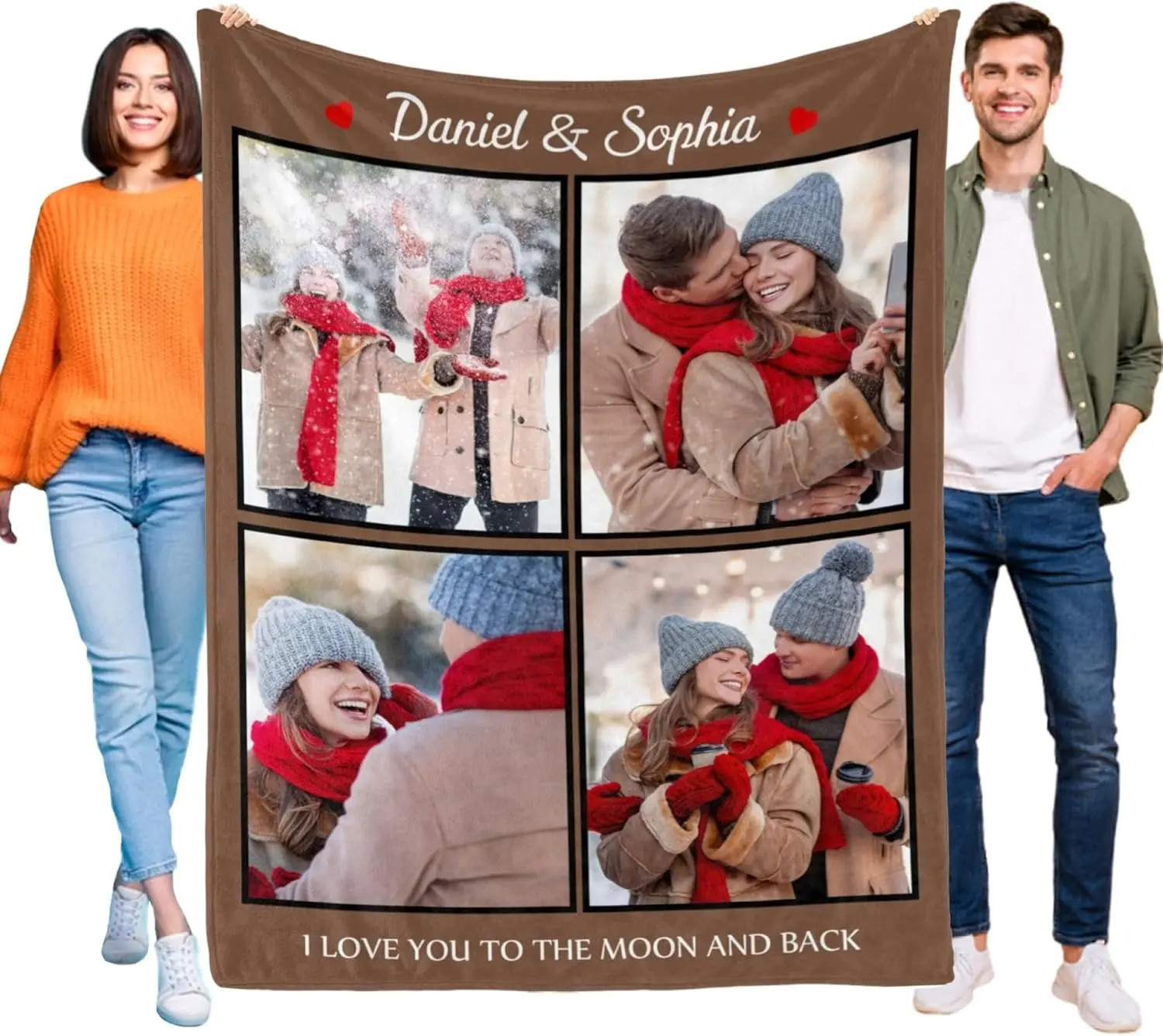 Custom Blanket with Photos Text Personalized Blankets and Throws Customized Fleece Picture Blanket for Adult Funny Birthday Gifts for Couple Wife Husband Family 4 Photos