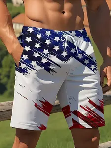 Men's American flag swimming trunks, fashionable street style, Hawaiian holiday stretch waist bags, drawstring designer clothing