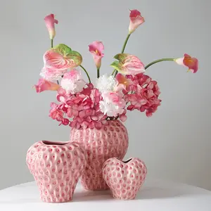 Strawberry Vase Ceramic Flower Pot Vase Decorative Pink Flower Vase Fruit Vase for Strawberry Party Kitchen Decorations