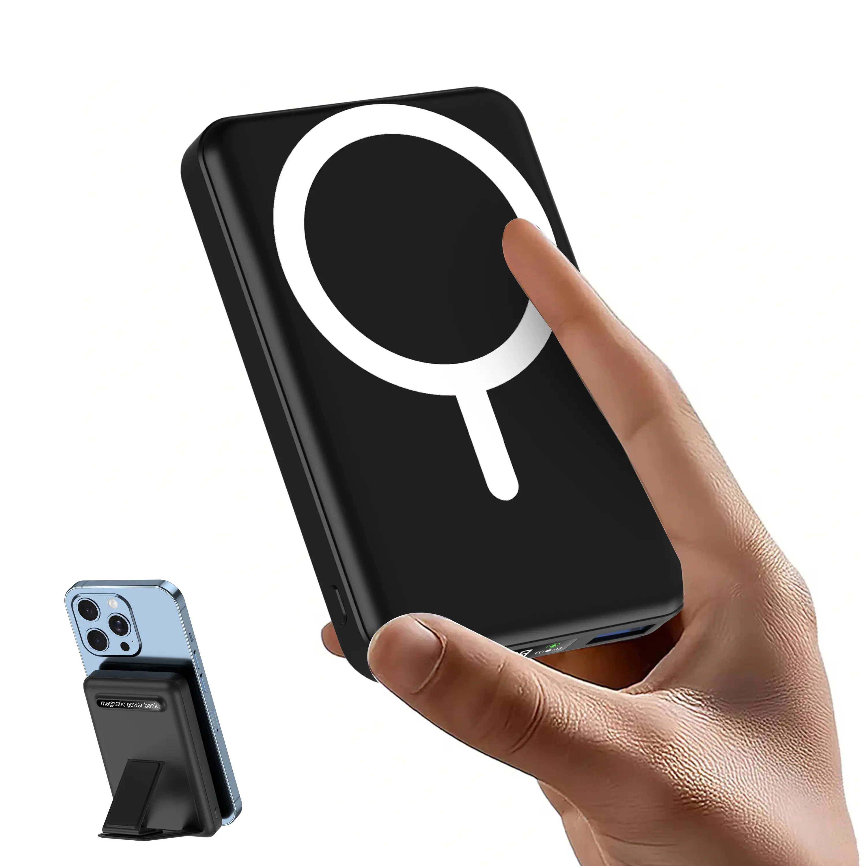 Podoru 10000mAh Magnetic Wireless Power Bank - Portable Mobile Device Charger with Foldable Stand, LED Display, Simultaneous Charging, Silicone Accessories, Cable Equipment for iPhone & Android with Protection backtoschoolshopping