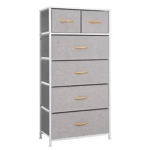 HomeRoots 484712 23 in. Gray & White Steel & Fabric Six Drawer Chest