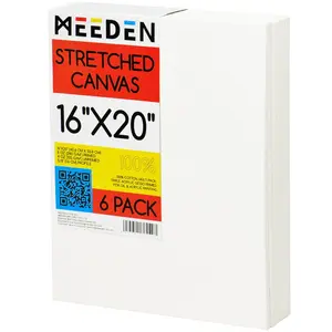 MEEDEN Stretched Canvas, 16 × 20 Inch, Pack of 6, Blank White Canvases for Painting, 100% Cotton, 8 oz Gesso-Primed, Pre-Stretched Canvas for Acrylic Oil Pouring & Airbrushing Painting
