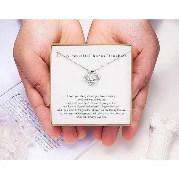 Bonus Daughter Gifts Bonus Daughter Necklace from Bonus Mom & Stepdad Sterling Silver Knot Necklace for Stepdaughter Gifts from Stepmom