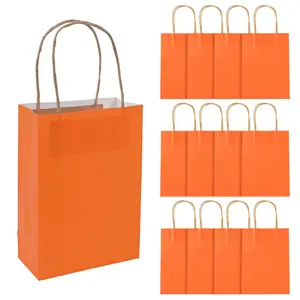 6 1/2" x 9" Medium Pumpkin Orange Kraft Paper Gift Bags - 12 Pc.
