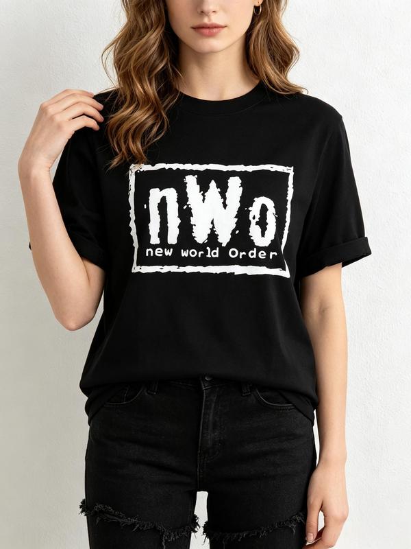 Women's 100% Premium Cotton Comfortable Breathable Crew Neck Short Sleeve Fitted Tee - NWO New World Order Logo, WCW Pro Wrestling Graphic Print Tshirt, S-3XL Sizes, Casual Wear