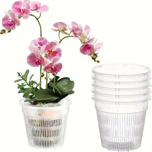 Five-piece orchid pots with drainage holes, transparent breathable trough plastic pots, suitable for indoor and outdoor terraces, Plant Growing Set