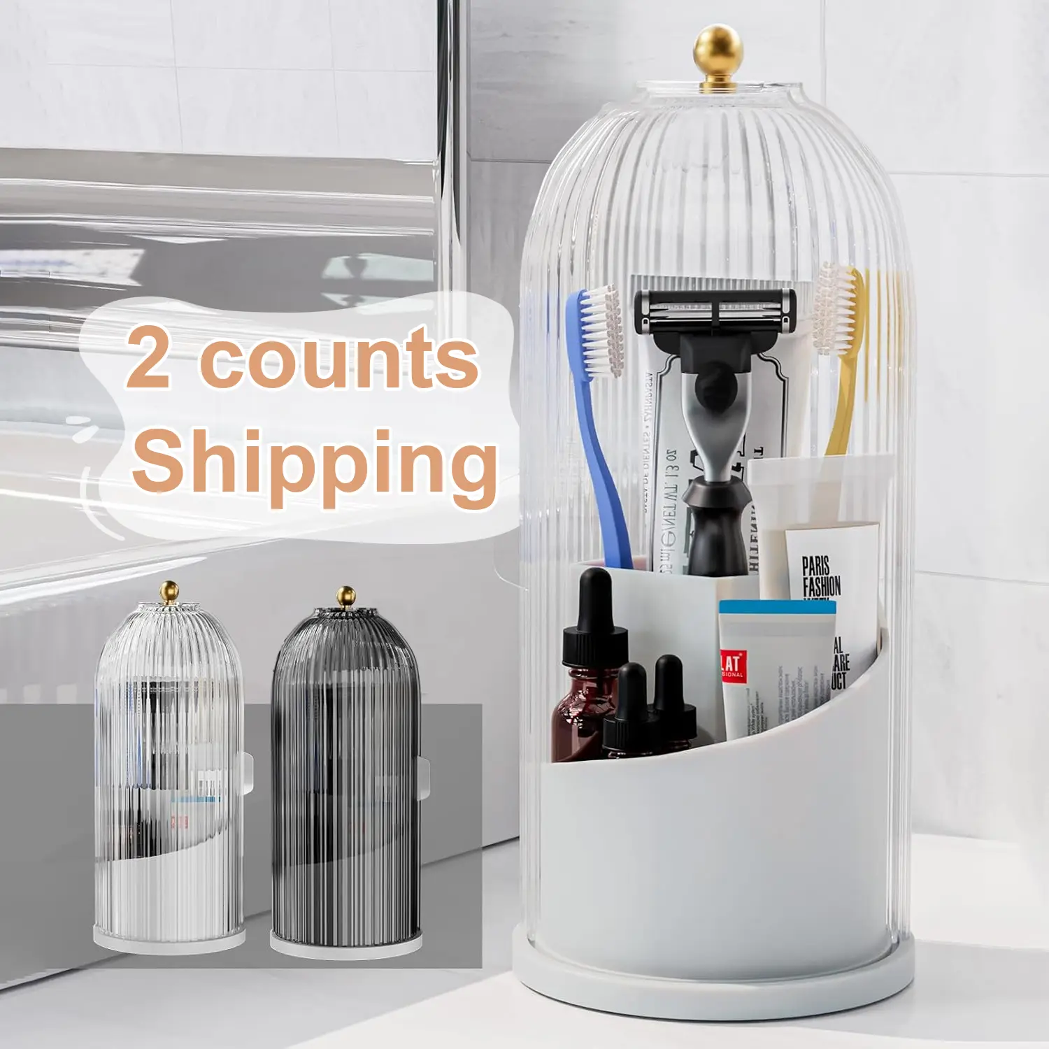 2-Piece Plastic Tube Countertop Toothbrush Holders Set - Multifunctional Toothbrush Storage, Stylish Durable Bathroom Gadgets, Modern Bathroom Decor Ideas, Two Piece Set