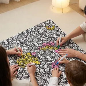 Large Double-Sided Plush Coloring Blanket, Cartoon Design, Home Decor Tapestry for Kids & Adults, DIY Art Ornament, Blankets