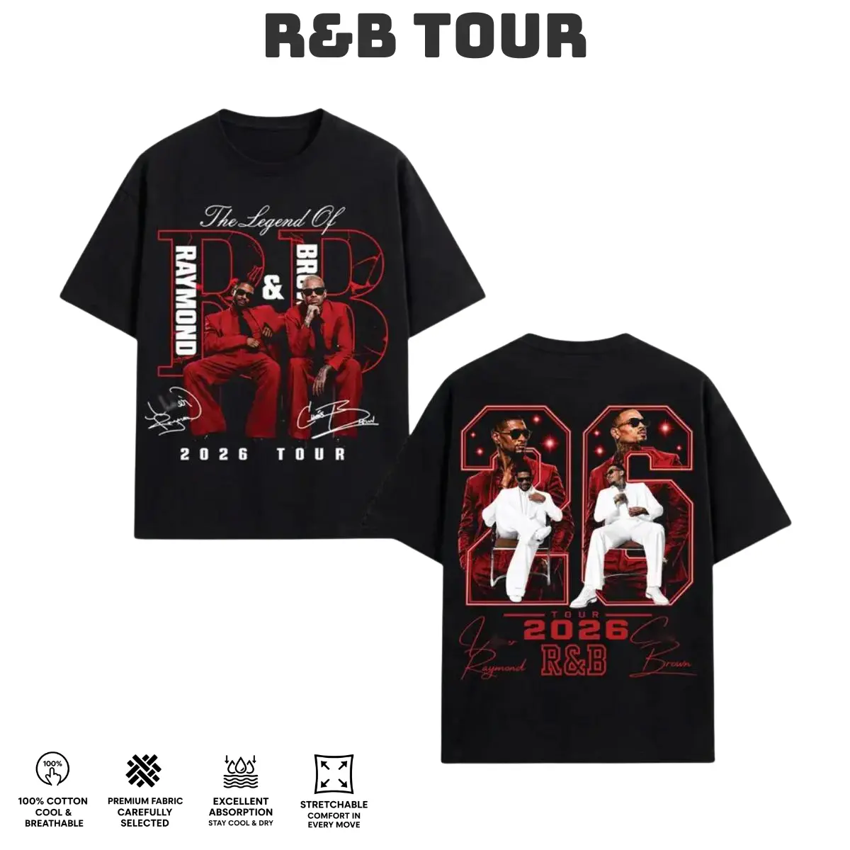 Ch.Brown Usher Raymond The R&B Tour 2026 Unisex Tee , GILDAN T-SHIRT.