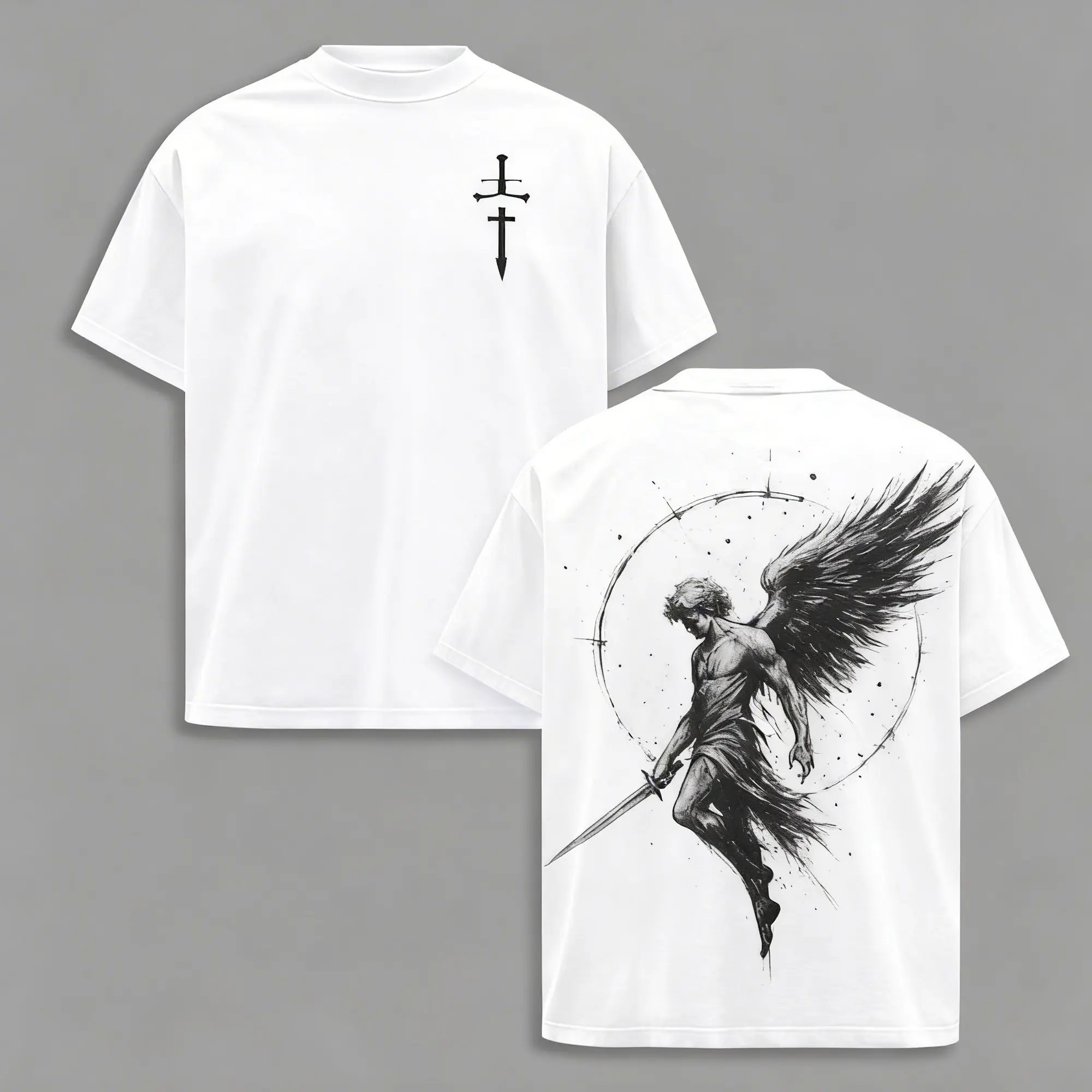 Angel's Fall Unisex Oversized Classic 100% Cotton Gothic Streetwear Dark Aesthetic Shortsleeve Print T-Shirt, Sports Apparel, Fabric, Round Neck