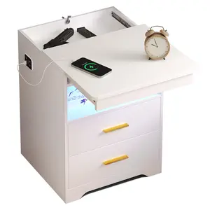 Miu Nightstand Gun Drawer With Sliding Top Charging Station And LED Lights Furniture Bedroom Modern Design Bedside Table Drawer Home