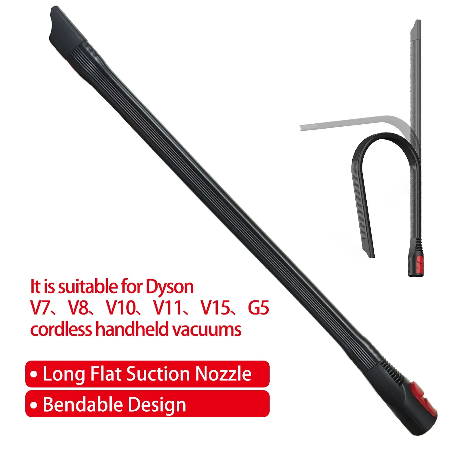 Vacuum Cleaner Nozzle Long Flat Suction Bendable Deformable Flexible Hose Tube for Dyson V7 V8 V10 V11 V15 G5 cordlesshandheld vacuums Attachments Flexible Vacuum Hose Crevice Tool Accessory Household Vacuum Cleaner Accessories
