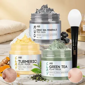 ANAI RUI 3-Piece Face Mask Set - Turmeric Clay, Green Tea, Dead Sea Mud Masks - 2.5 oz Each - Anti Aging, Oily Skin, Blackheads & Pores - Women's Spa Self Care Gift Set