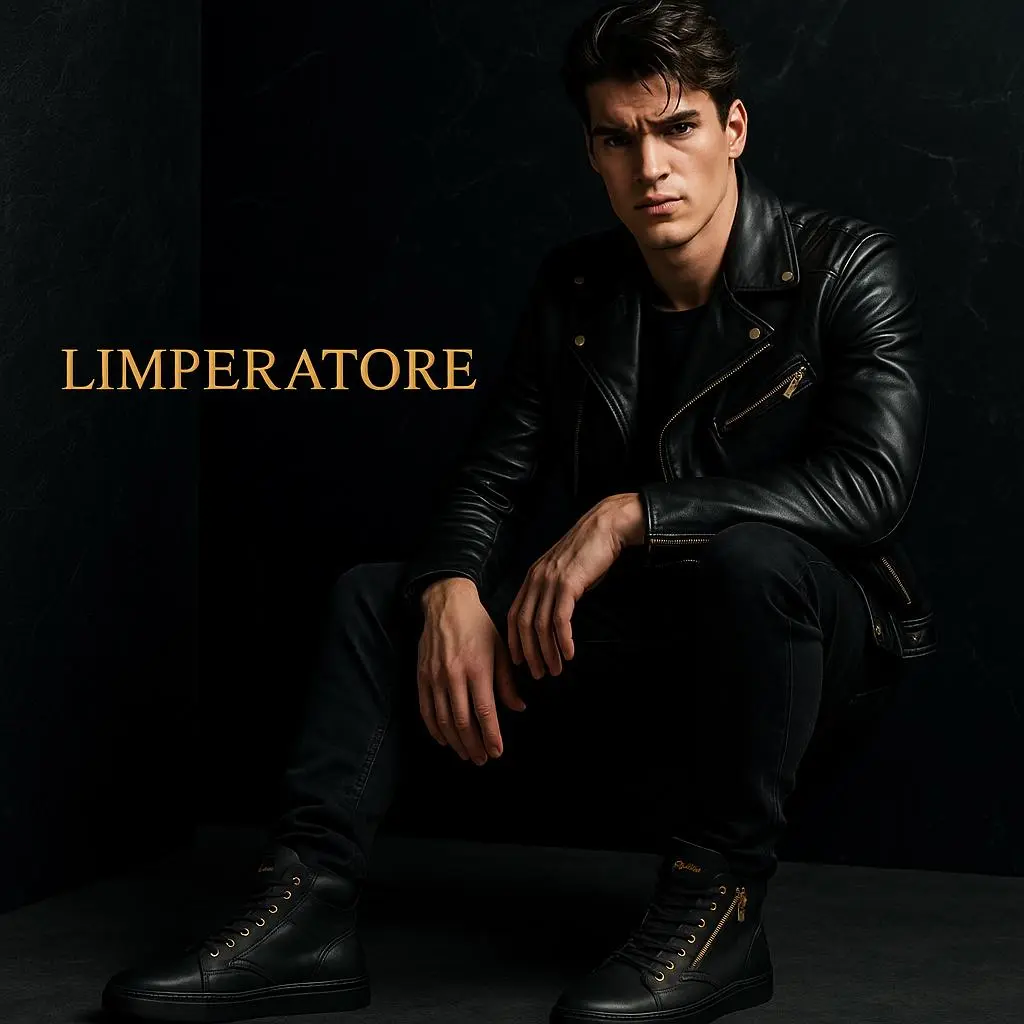 Cesar Limperatore Luxe Zipper High-Tops-Premium Black Leather Sneakers with Gold Detail