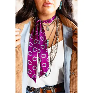 Purple Silk Twilly Scarf with Silver and Turquoise