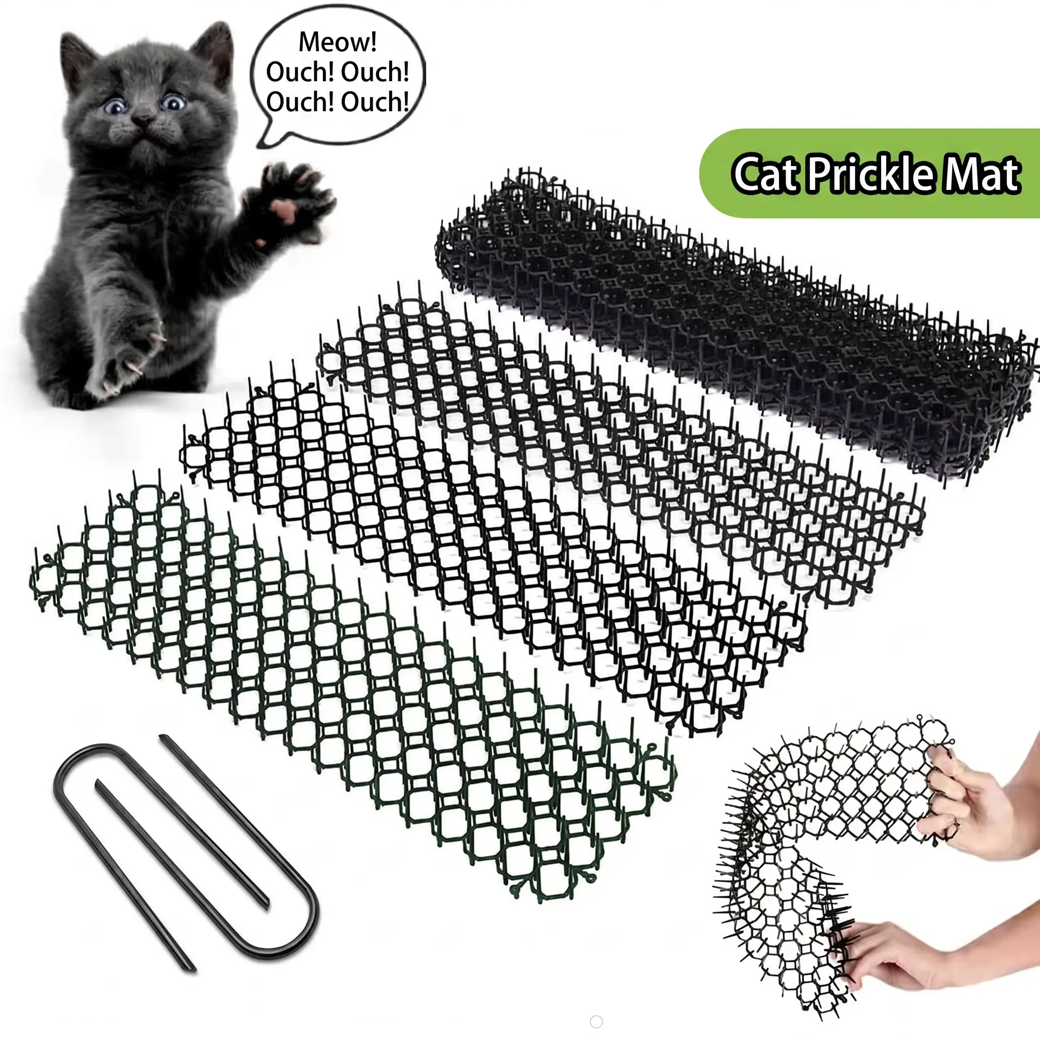 Safety Anti-Pet Spiked Pad- 2 Pcs Set - Keep Pets Away from Sofa, Plants & Countertops - Effective & Humane Prickle Strip