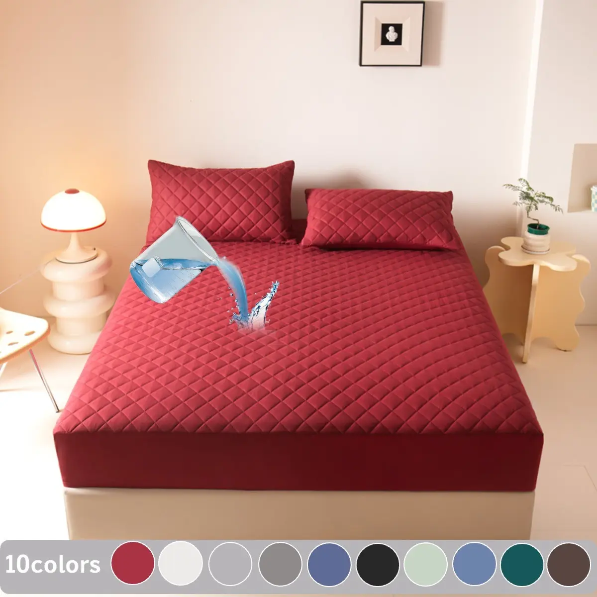 Waterproof Mattress Cover Protector 1PCS Set, 6"-18" Deep Pocket Fitted Sheet, Noiseless Soft Breathable Leakproof Pet Urine Protection, Machine Washable, Queen/King Size, Bedroom Home Hotel Essential Includes pillowcases