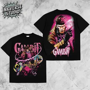 InkVerse Limited Edition Gambit X-Men Comic Graphic Tee, Gambit Playing Cards Power Design T Shirt, Mutant Hero Comic Art, Oversized Streetwear Unisex Tee, Vintage Superhero Style, Gift for X-Men Fans