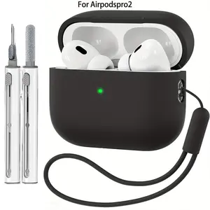 Silicone Earphone Case with Cleaning Pen, Silicone Strap & Lanyard, Earphone Protective Case, Earphone Accessories Compatible with AirPods Pro 2nd generation, Headphone Accessories, Audio, Protection