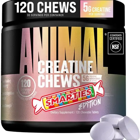 Animal Creatine Chews – Smarties Edition, 120 Chews, 5g Creatine - Cognitive, Recovery, Muscle Supporting Tablets
