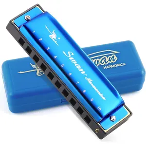 Blues Harmonica Key of C Mouth Organ Diatonic Harmonica with Case, 10 Hole 20  Stainless Blues Harp for Adults, Beginners and Professional ( Blue)