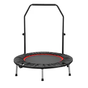 Mini Trampoline, Foldable Fitness Trampoline, Adjustable Foam Handle, Stable & Quiet Exercise Rebounder for Adults