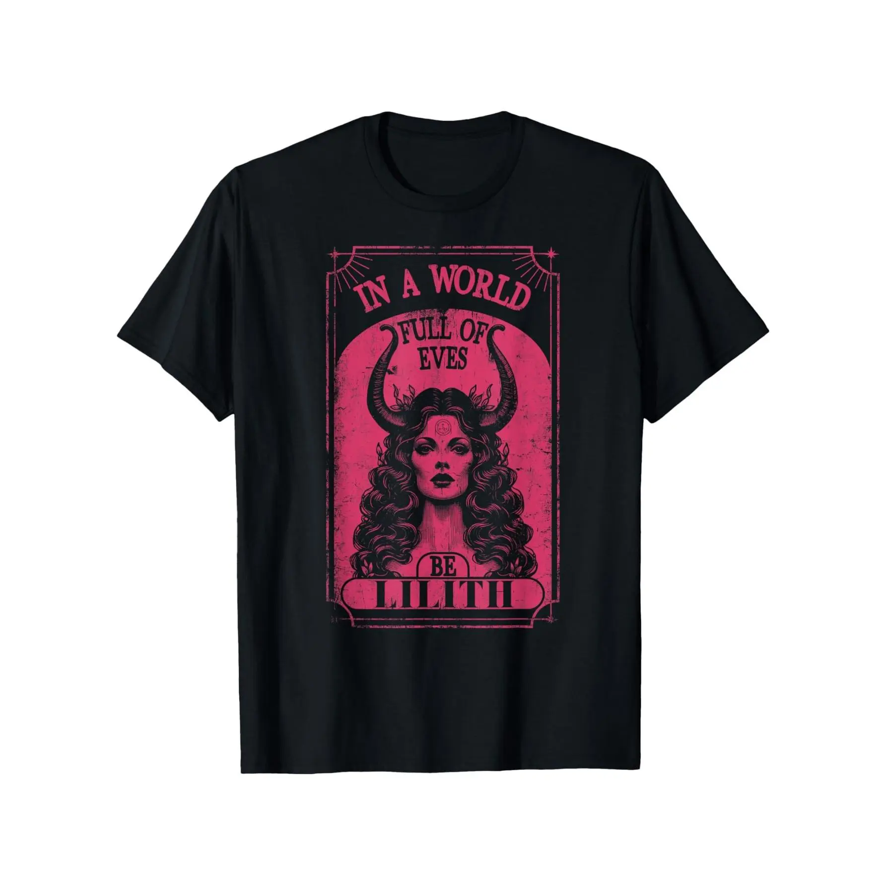 Women's 100% Cotton Lilith Demon Queen Graphic T-Shirt - Goth Pagan Goddess Comfy Short-Sleeve Tops, Casual Relaxed-Fit Everyday Tee, Soft Breathable Fabric, Gothic Print, Classic Round Neck