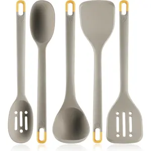 Kitchen Cooking Utensils Set:  Heat Resistant 13inch Long Kitchen Gadgets,  Non Stick Rubber Cook Accessories For  Prep, Frying, Serving, Basting (Light Grey)
