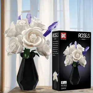 255pcs Rose Bouquet Building Block Set with Vase, Romantic DIY Home Decor, Creative Gift for Valentine's Day/mother's Day