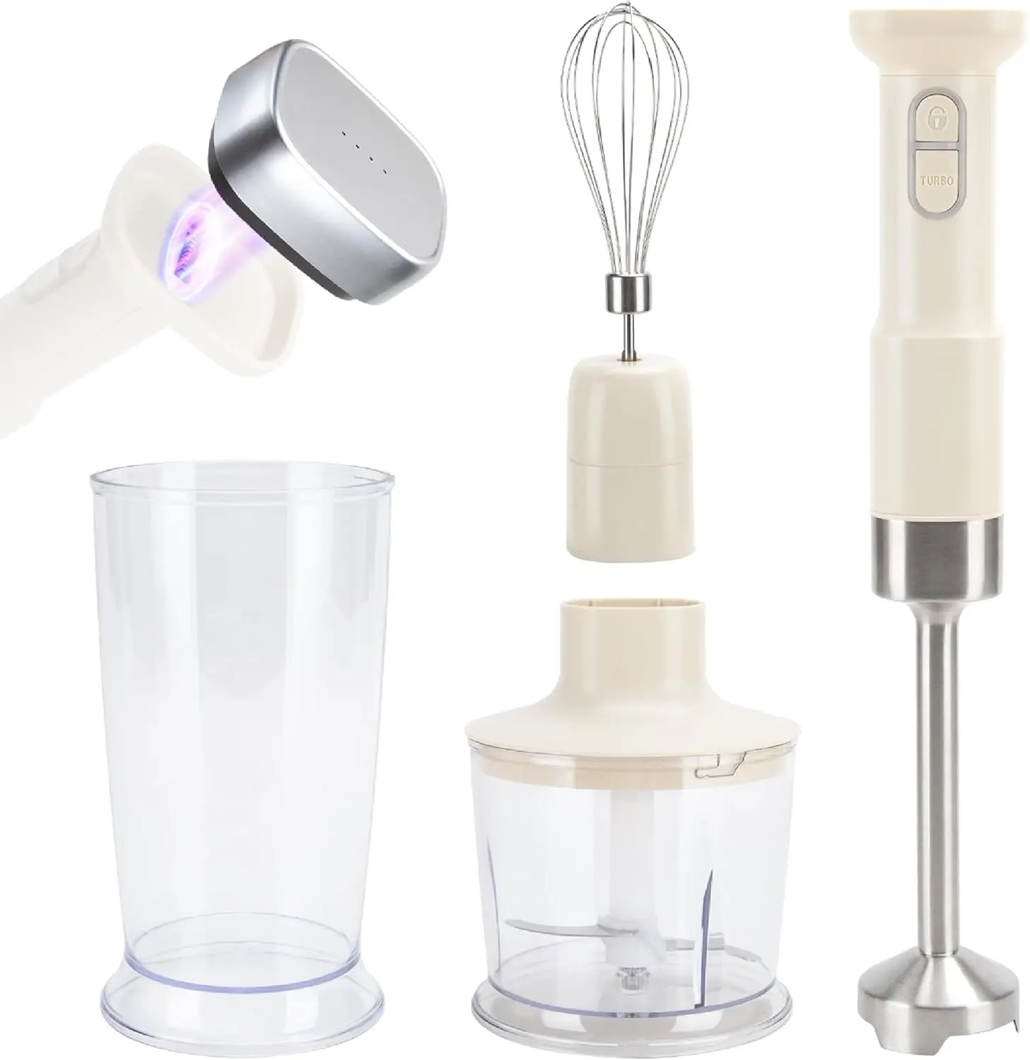 CARTMAN Cordless 3-in-1 Kitchen Handheld Blender Machine, Stainless Steel Blade, Removable Battery, Food Processing Attachments (Chopper, Whisk), Variable Speed, Dishwasher-Safe, Portable Blender Cups for Soup, Outdoor Picnic