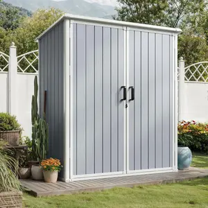 Aoxun Outdoor Storage Shed 5 x 3FT Resin with Floor & Lockable Door Grey for Garbage Can Tool Accessories Lawn Garden - White