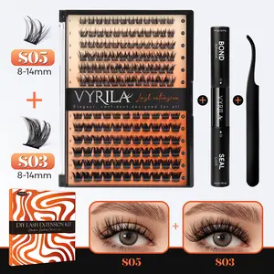 Lash Clusters Kit-VYRILA 0.07mm Wispy C Curl Eyelash Clusters with Lash Bond and Seal Waterproof, Eyelash Tweezers