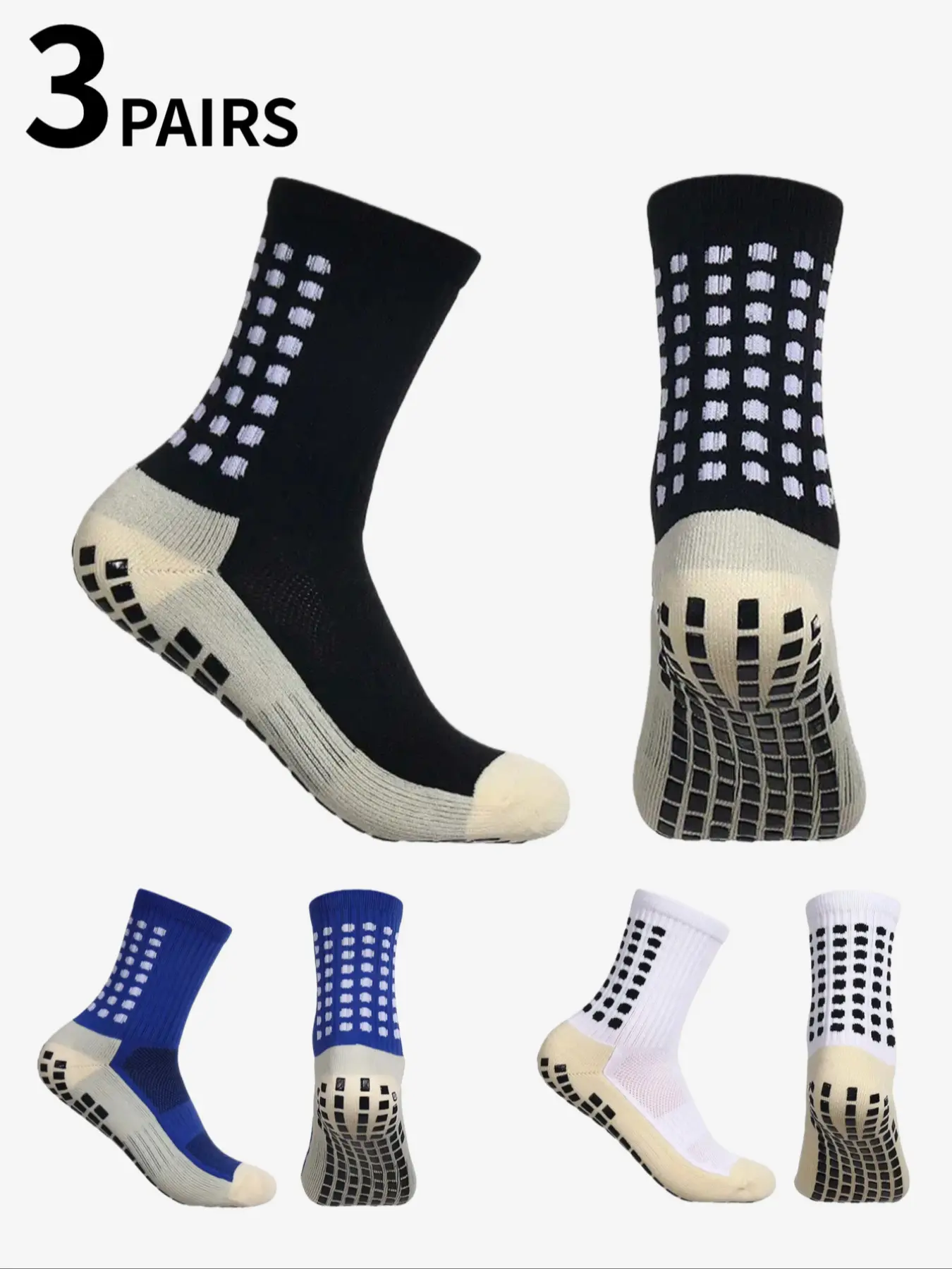 3 pairs of anti-slip textured soccer socks, thickened cushioned mid-calf socks, suitable for basketball, soccer, and outdoor activities, wearable year-round, Soccer Grip Socks, Sports Fit Socks, Athletic Sock, Non Slip Socks, Sock Packs