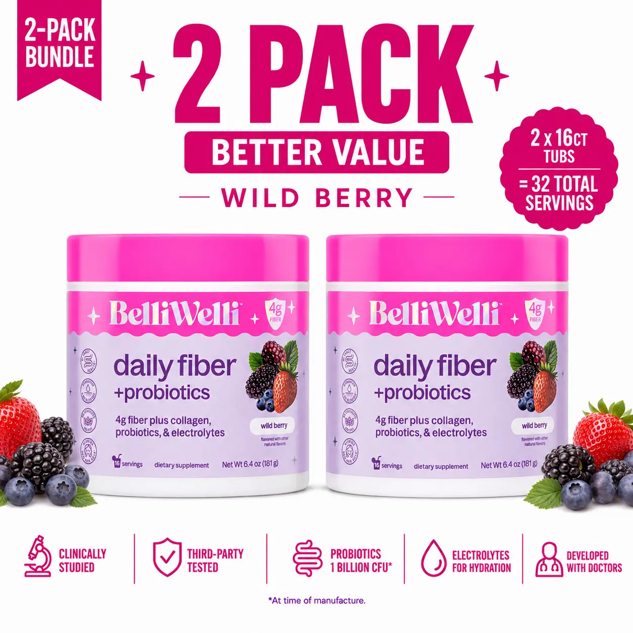 BelliWelli Daily Fiber + Probiotics - Wild Berry
