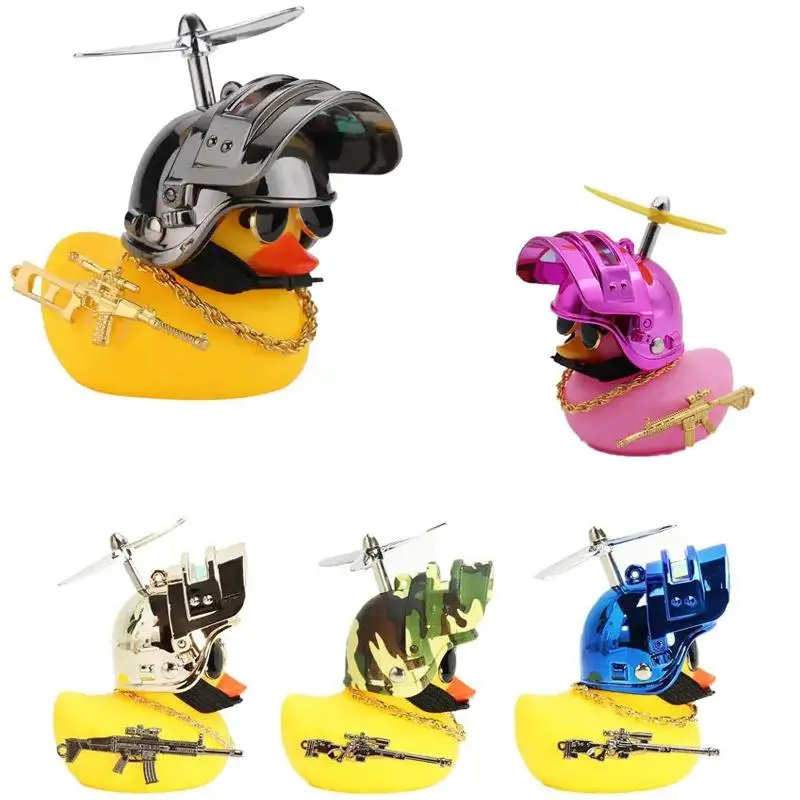 Rubber Yellow Duck Toy Car Dashboard Decorations Auto Bike Ornaments Yellow Duck with Propeller Helmet Car Interior Accessories