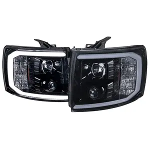 2007-2013 Chevrolet Silverado 1500/ 2007-2014 Silverado 2500HD 3500HD  LED C-Bar Projector Headlights (Glossy Black Housing/Smoked Lens)