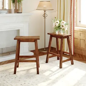Dreamzon TOPMAX Farmhouse Rustic 2-piece Counter Height Wood Kitchen Dining Stools for Small Places, Walnut