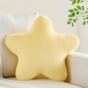 15.7" Yellow Star Shaped Decorative Throw Pillow Aesthetic Plush Floor Seating Cushions with Soft Faux Rabbit Fur for Couch Bed Sofa Bedroom Living Room