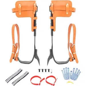 Adjustable Leather Tree Climbing Spikes, Adjustable Length Tree Climbing Gear Tree Spurs for Tree Work Logging Fruit Picking (Yellow)