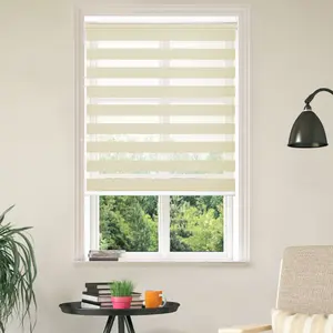 Custom No-Drill Zebra Blinds 100% Blackout - Cordless Dual Layer Roller Shades - Apricot