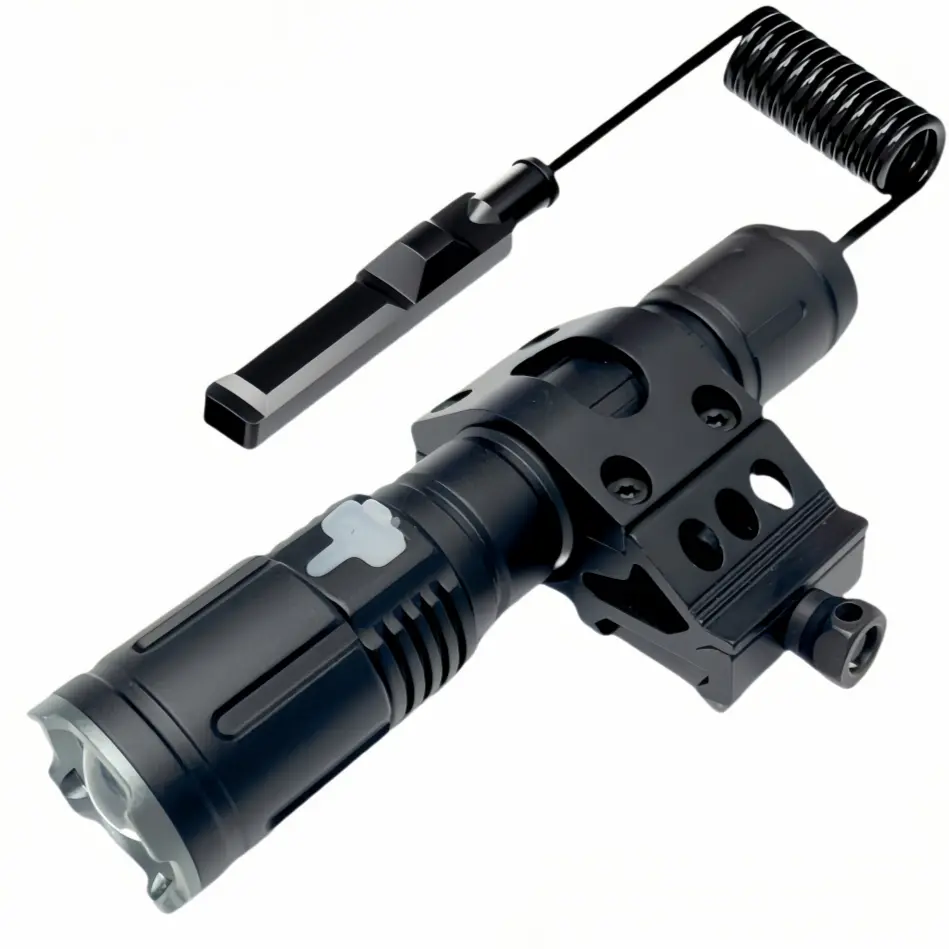 Color Black 2000 Lumen Rechargeable Picatinny Multi-Function Flashlight with Adjustable Focus Pressure Switch USB-C IPX7 Waterproof 4 Modes for Hunting Outdoor