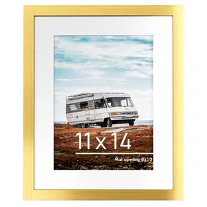 11x14 Picture Frame, Display Pictures 8 x 10 with Mat or 11 x 14 Without Mat for Wall Mounting Display, Photo Frames, Gold.